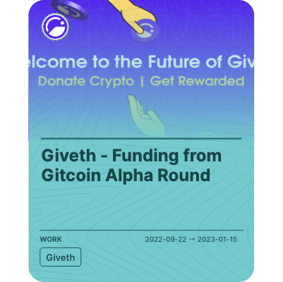 Giveth - Funding from Gitcoin Alpha Round